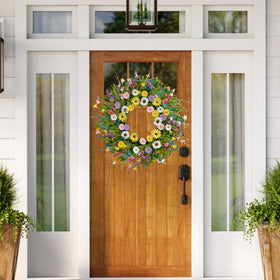 MAINGKAUNG wreath on an outdoor porch for durable seasonal decor.