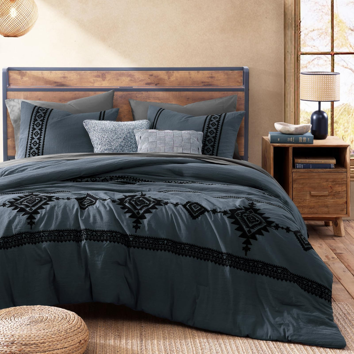 MaiRêve boho farmhouse style bedding creates a cozy, coordinated bedroom look.