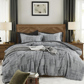 MaiRêve Charcoal Grey Queen Comforter Set adds refined texture for a modern bedroom.