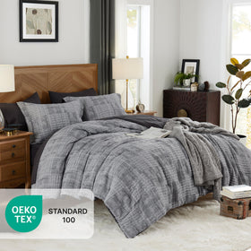 MaiRêve Charcoal Grey queen flat sheet enhances comfort with soft, breathable weave.