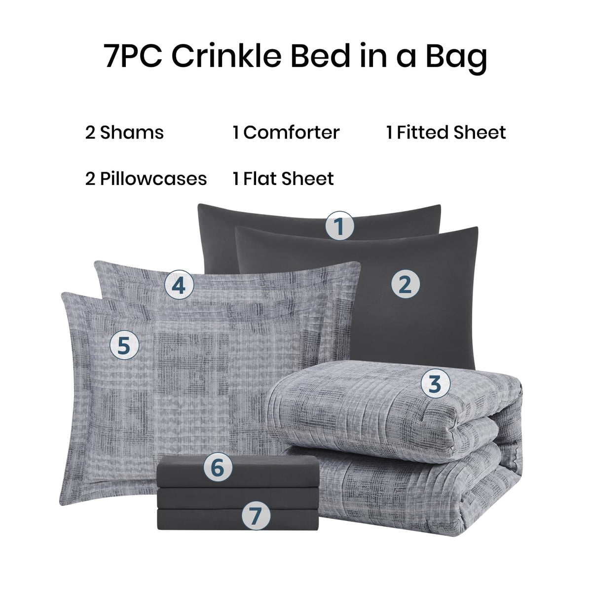 MaiRêve Charcoal Grey textured crinkle design elevates bedroom style.
