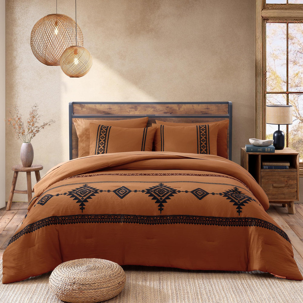 MaiRêve burnt orange comforter adds warm color to any bedroom