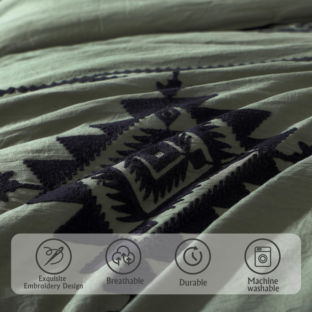 Two pillowcases match MaiRêve olive green embroidery set