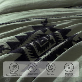 Two pillowcases match MaiRêve olive green embroidery set