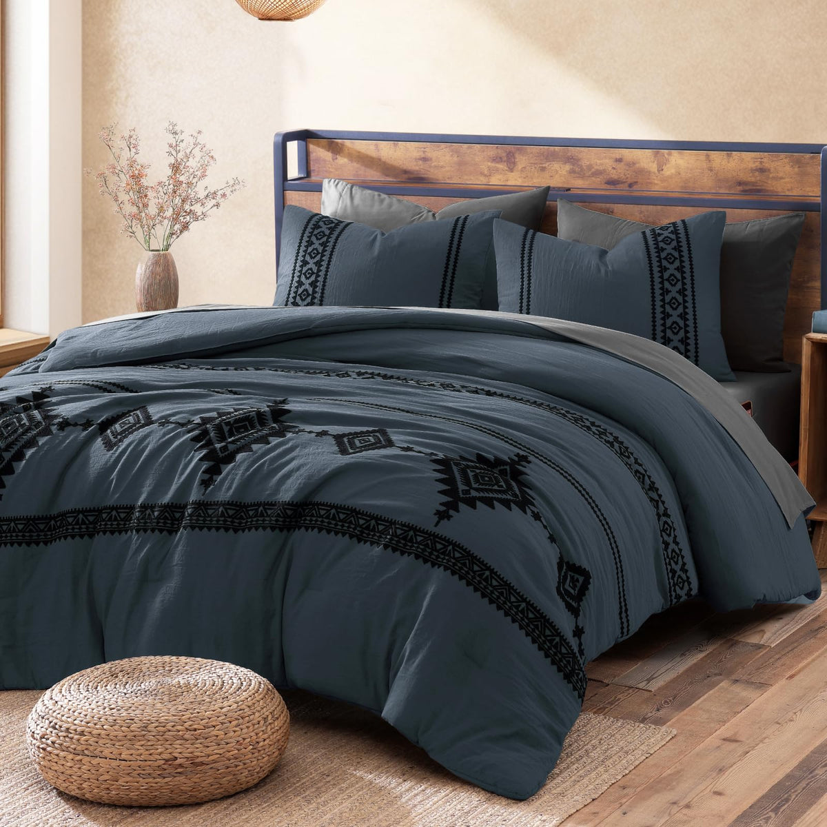 MaiRêve embroidery design closeup showing 3D Boho texture for premium bed appeal.