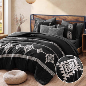 MaiRêve embroidery queen comforter detail with 3D boho stitching for a farmhouse accent