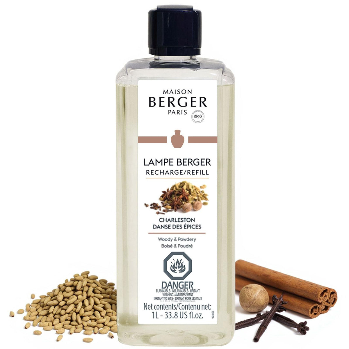 Maison Berger Charleston refill cardamom cinnamon teakwood for a balanced, long-lasting fragrance in living spaces.