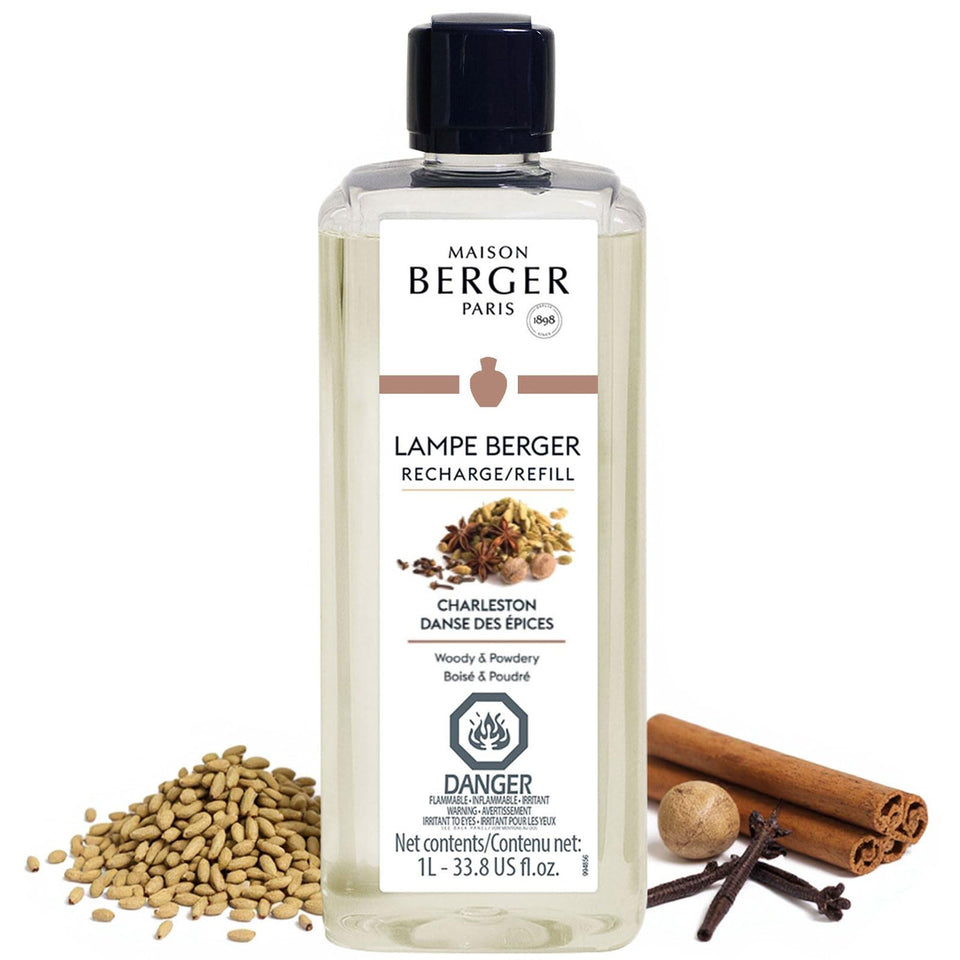 Maison Berger Charleston refill cardamom cinnamon teakwood for a balanced, long-lasting fragrance in living spaces.