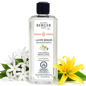 Maison Berger Precious Jasmine refill bottle ready for lamp diffusion and odor reduction.