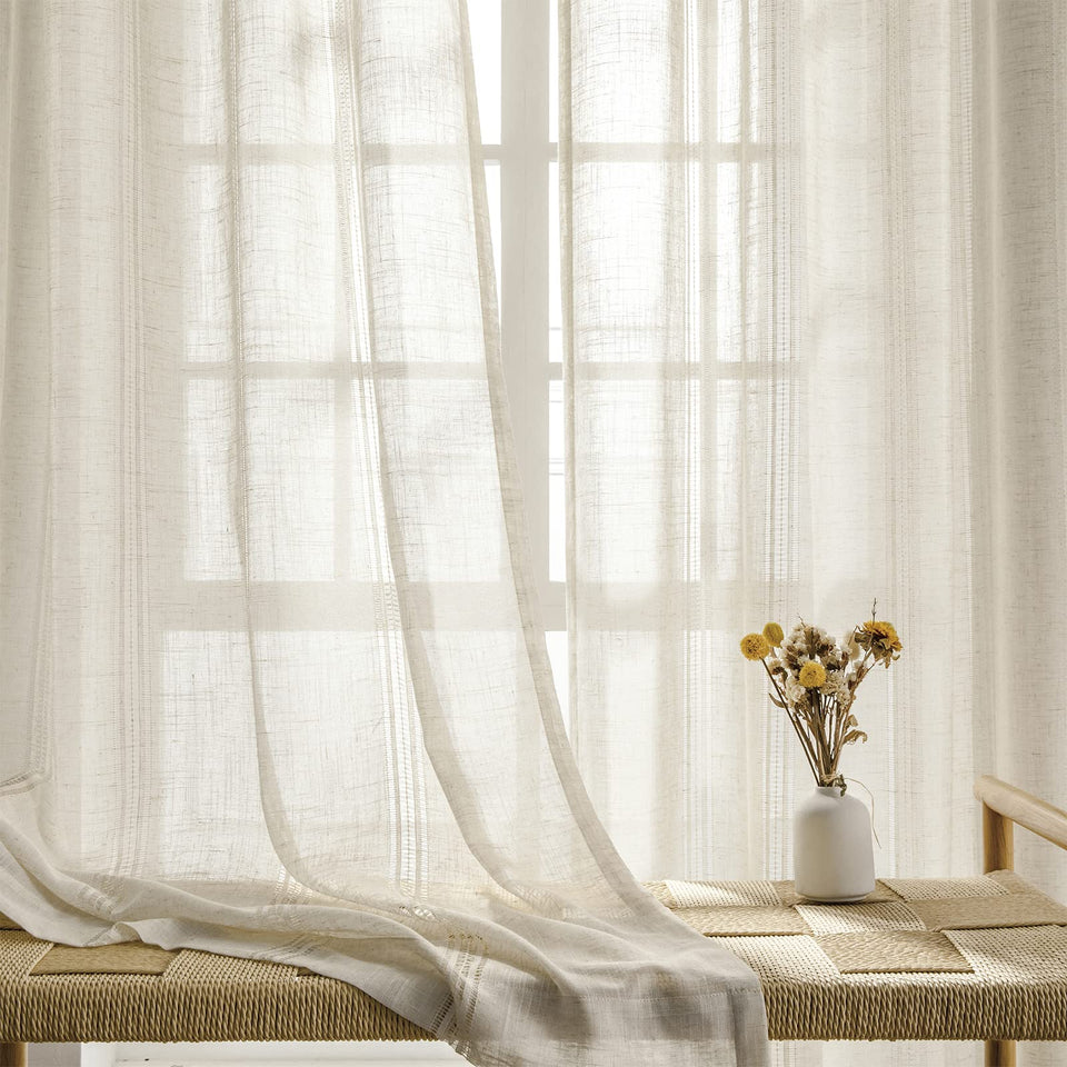 Maison Colette linen sheer curtain 84in length with soft light diffusion.