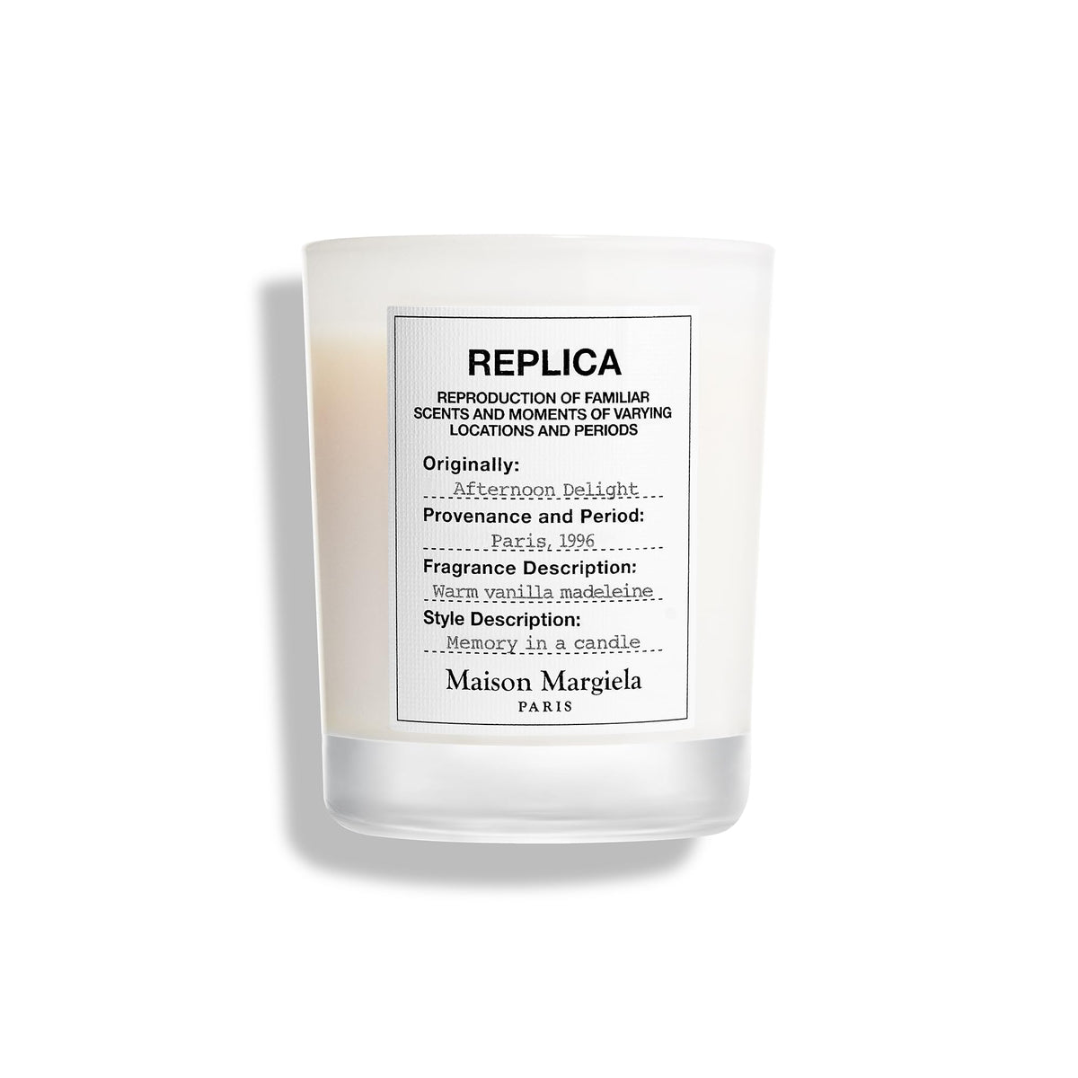 Maison Margiela Replica Afternoon Delight candle label adds chic decor appeal.
