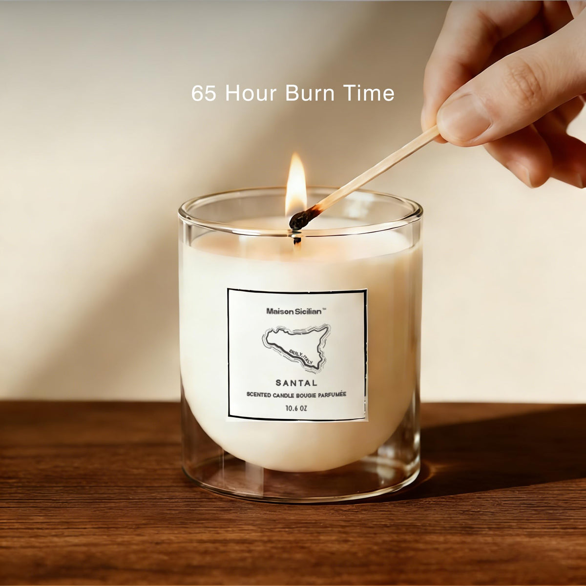 Maison Sicilian Tomato Leaf Candle label detail with botanical design.