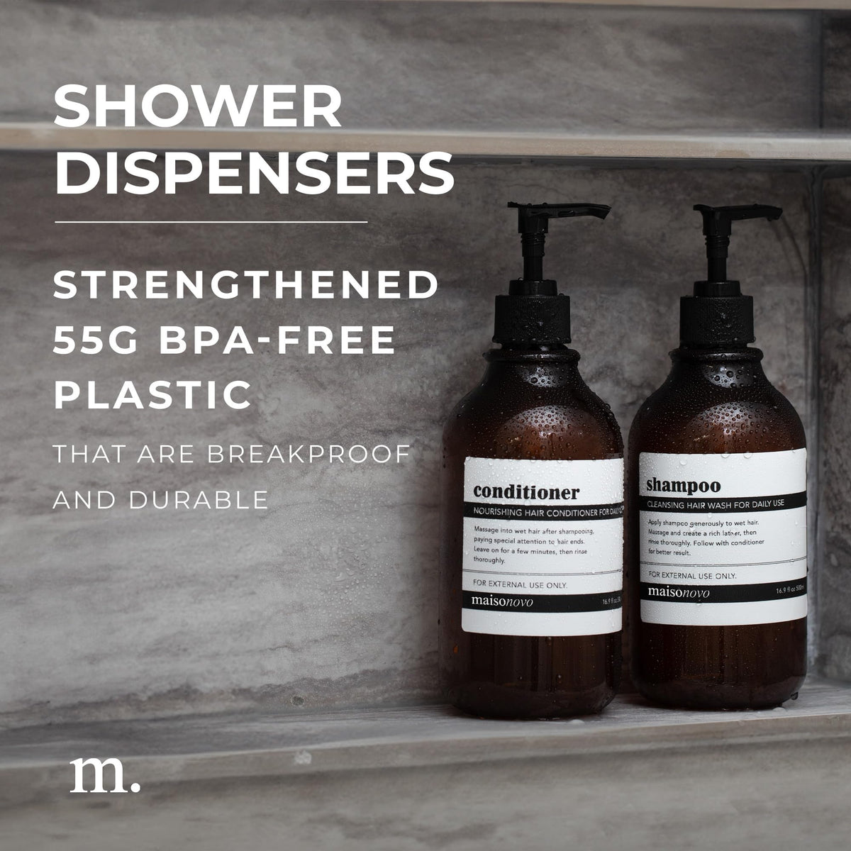 MAISONOVO amber-black conditioner bottles with pumps for easy use