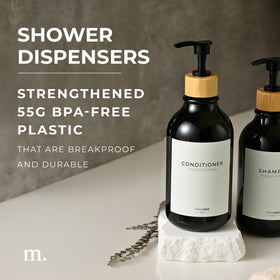 MAISONOVO Black Bamboo conditioner bottle with pump for easy use and quick refills.