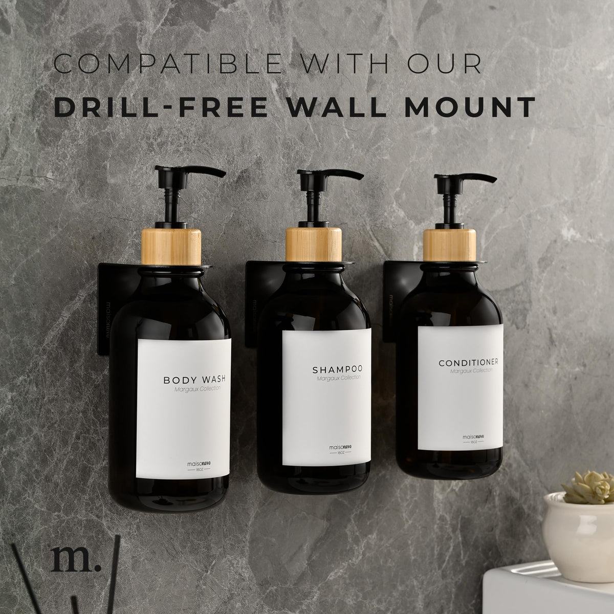 Durable PET bottles withstand daily showers with clear contents.
