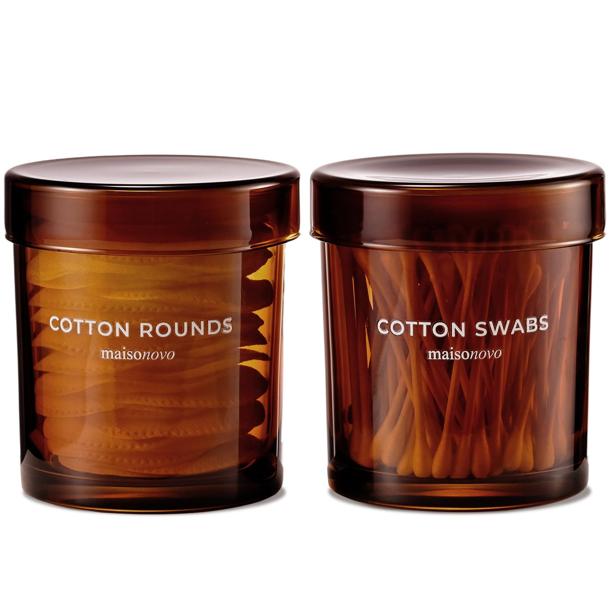 MAISONOVO glass bathroom containers with amber lids for organized counter storage
