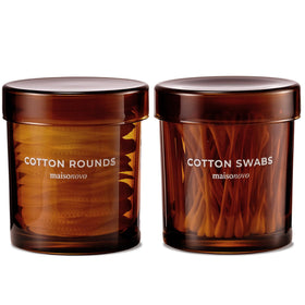 MAISONOVO glass bathroom containers with amber lids for organized counter storage