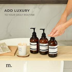 Hotel-style MAISONOVO dispenser set on sink for premium decor