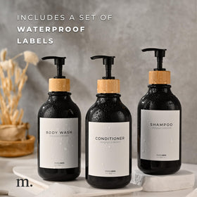 Minimalist hotel-style bottles add modern flair to any bathroom.