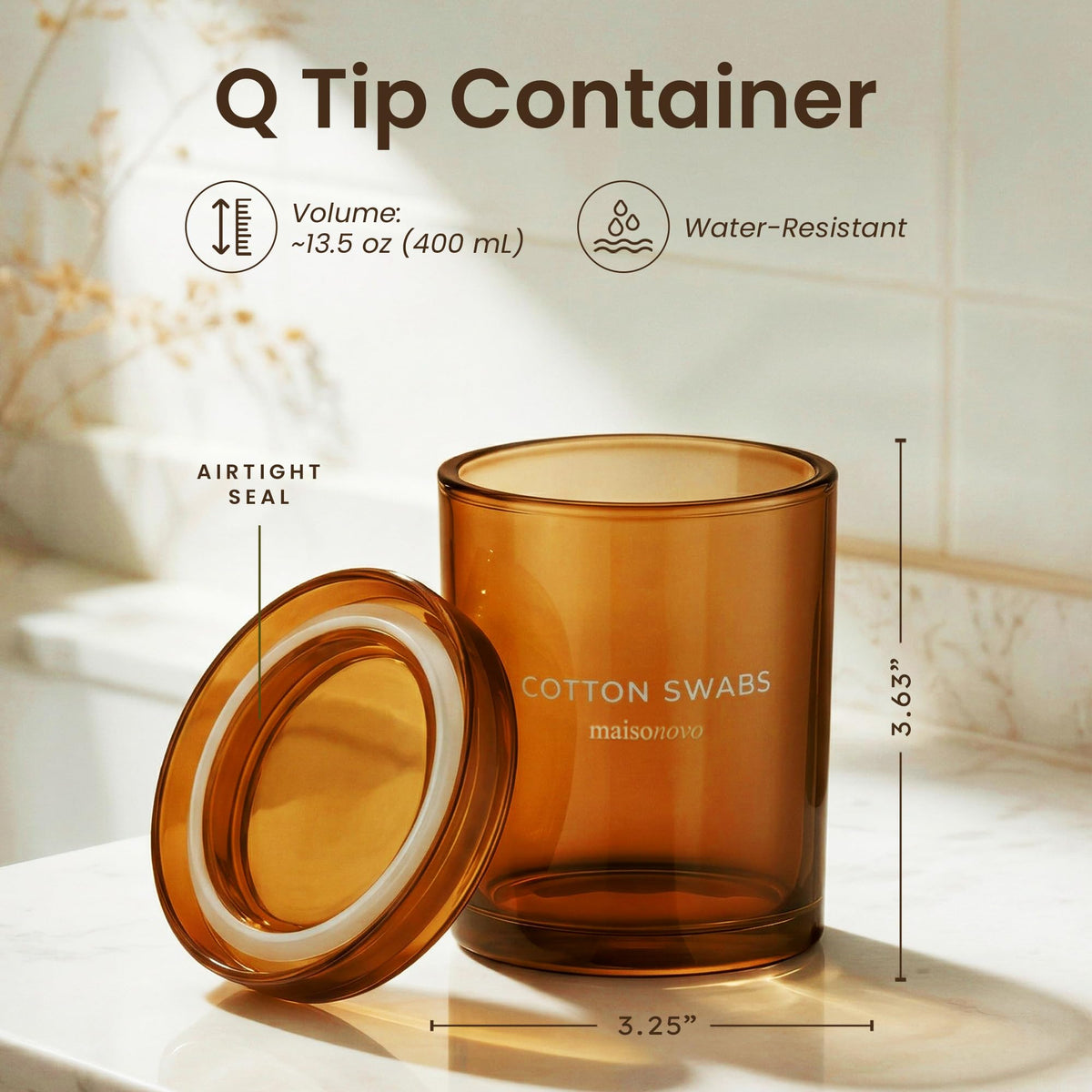 MAISONOVO qtip jar with airtight lid for dryness and freshness