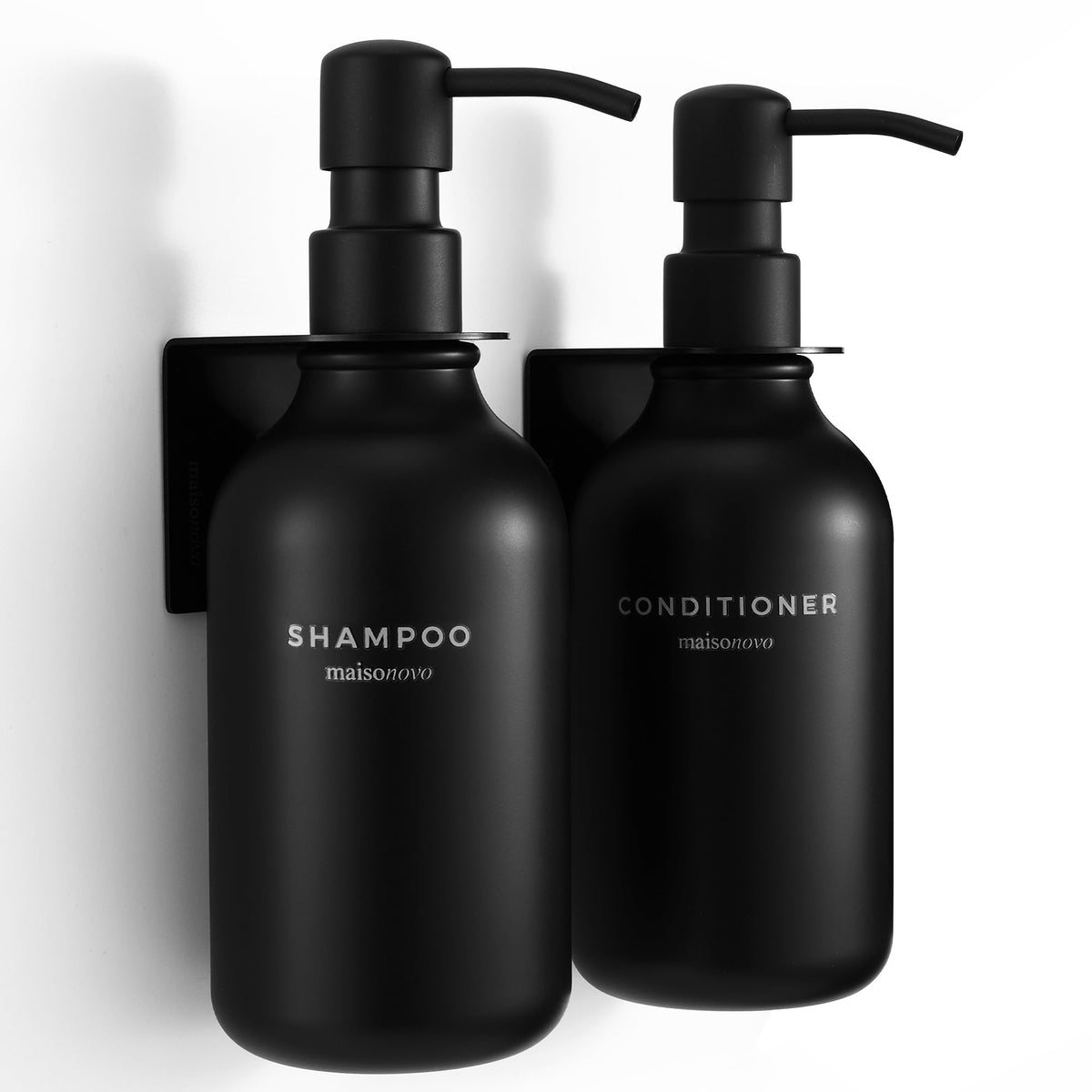 MAISONOVO shampoo dispenser wall mount with black bottles for easy shower organization