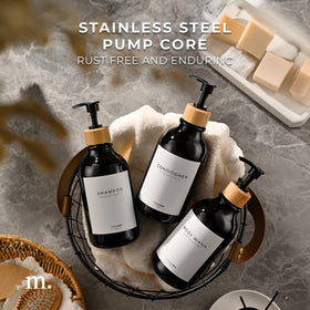 Three-pack refillable dispenser set supports waste reduction and tidy routines.