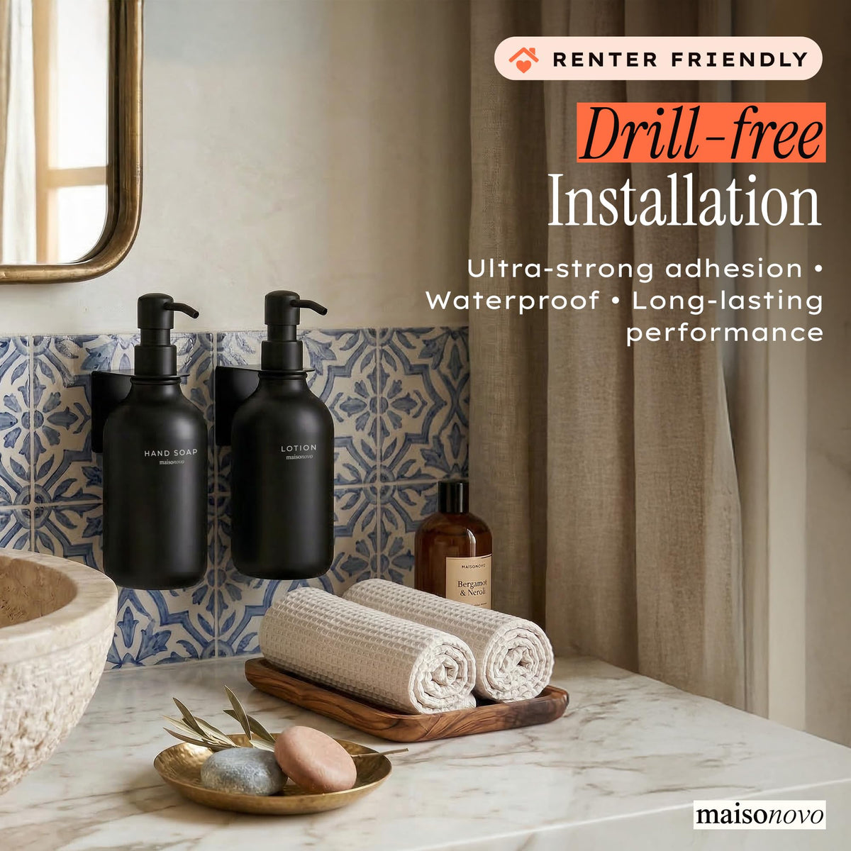 MAISONOVO compact two-chamber design keeps bath essentials organized
