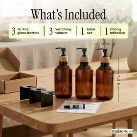 maisonovo amber bamboo dispenser wall brackets closeup show secure drill-free mounting