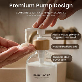 MAISONOVO waterproof labels set to organize hand soap, dish soap, and lotion bottles.