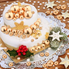 Maitys gold ball cake topper 2cm height enhances dessert presentation.