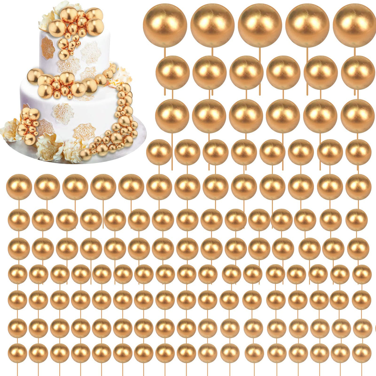 Maitys gold ball cake topper 4cm size for elegant cake decoration.