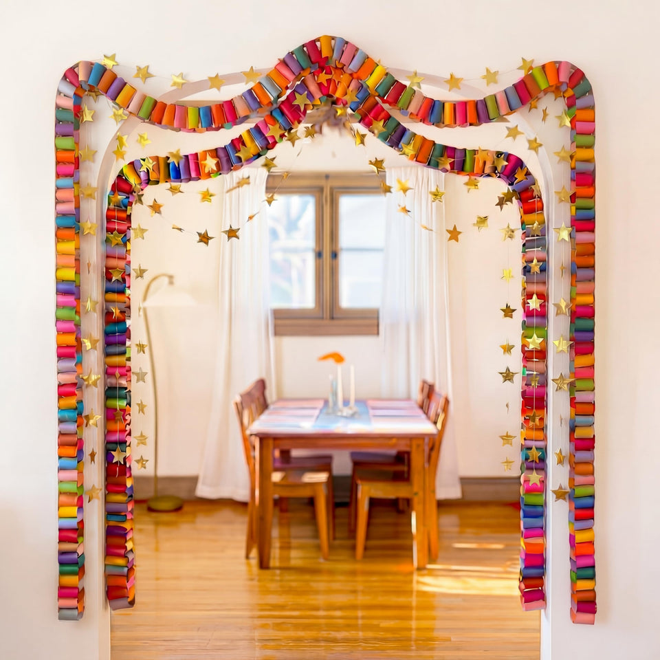 Maitys paper chain strips close-up in vibrant colors for crafts