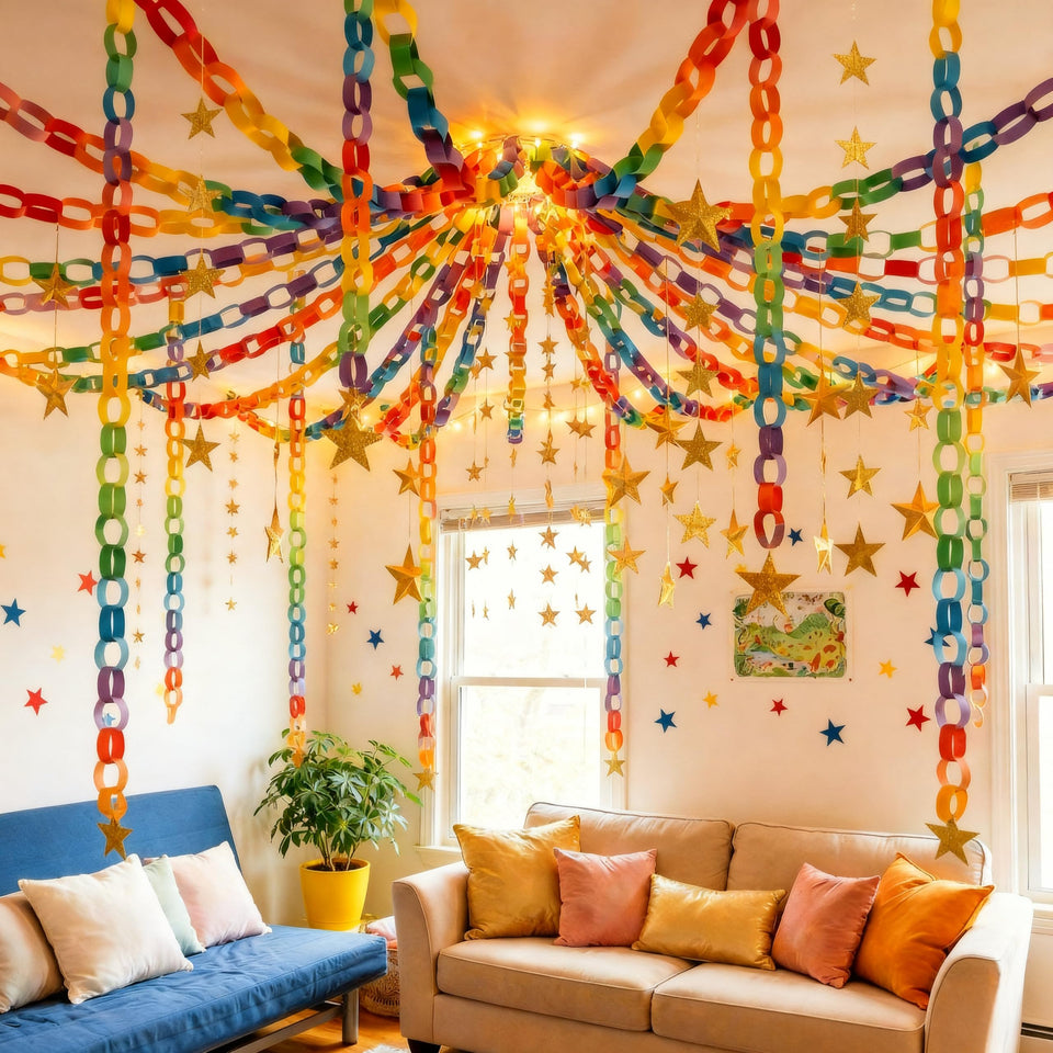 Maitys paper chain strips in 10 colors for vibrant DIY decorations.