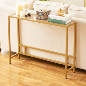 MAJARO console table with glass top and gold frame — entryway upgrade