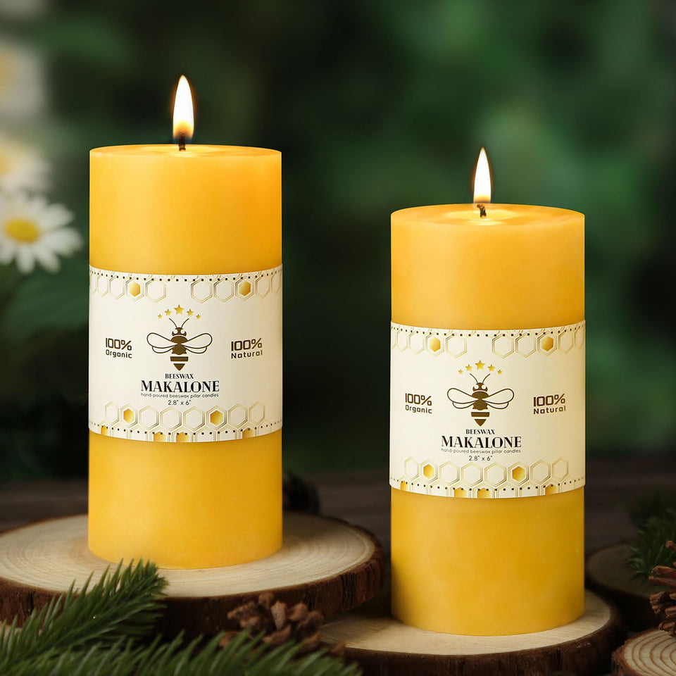 MAKALONE beeswax pillar candles 2-pack in a gift box for warm home ambiance