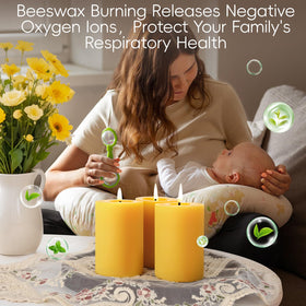 MAKALONE dripless smokeless beeswax pillars burn cleanly for family use.
