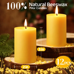 MAKALONE honey-scent beeswax pillars close-up with warm glow.
