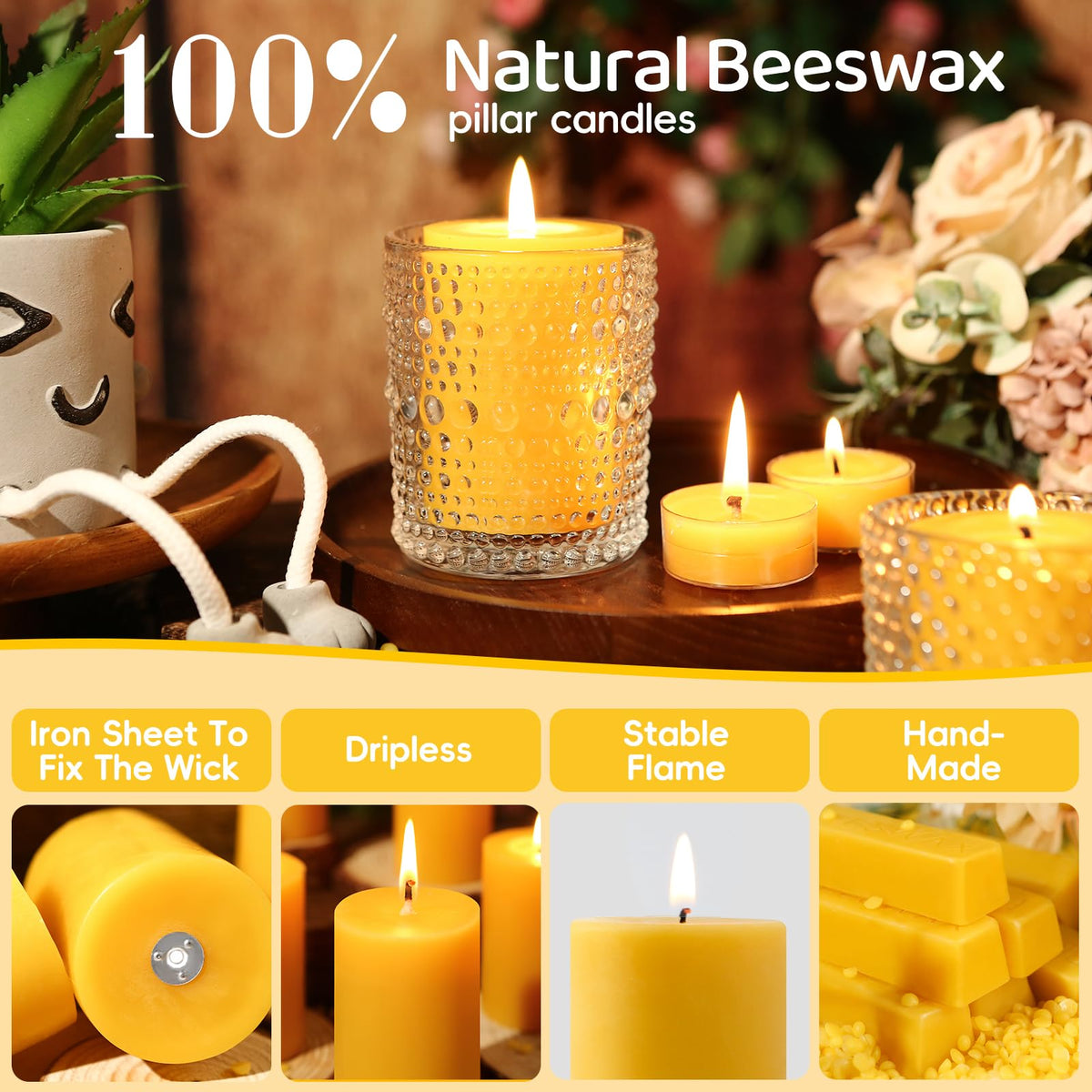 MAKALONE beeswax candles release negative ions for balanced air.