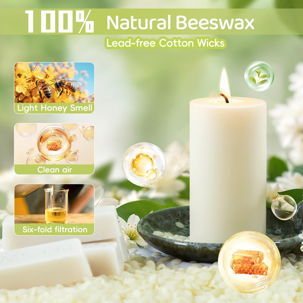 MAKALONE off-white beeswax candle 2-pack, subtle aroma for calm spaces