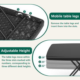 MAKE CHANGES folding table requires no assembly.