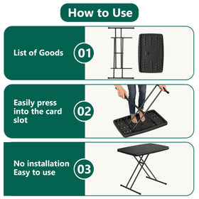 MAKE CHANGES folding table snowy granite black finish surface.