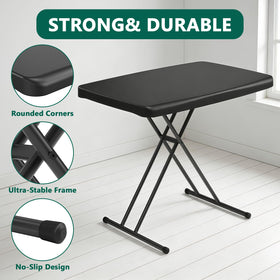 MAKE CHANGES folding table steel frame close-up shows sturdy construction.