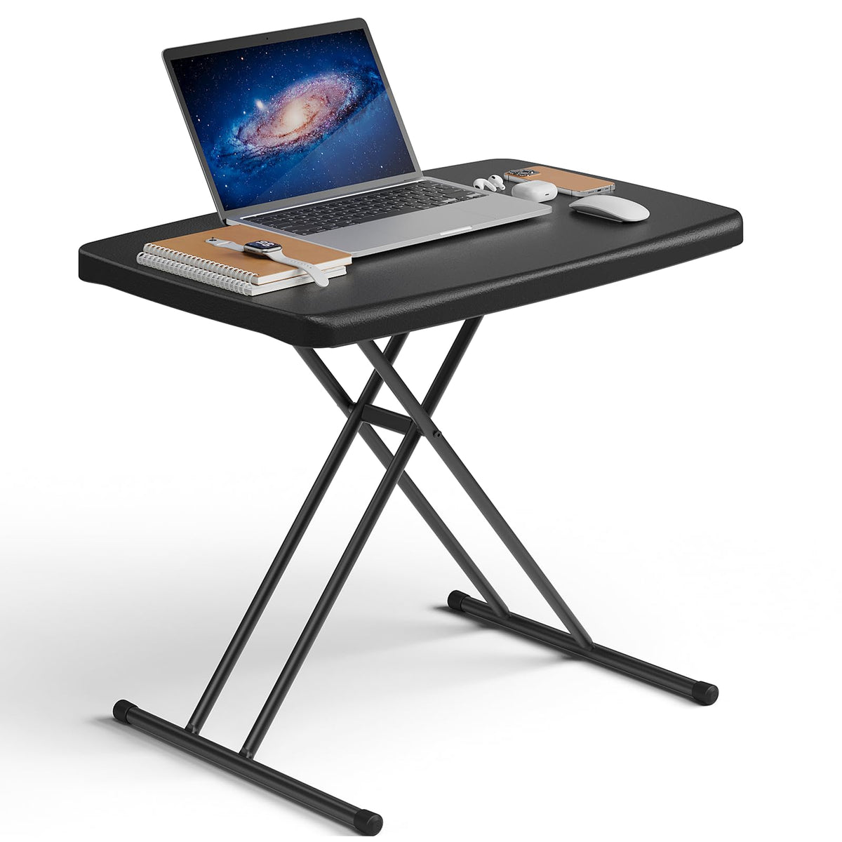 MAKE CHANGES folding table top view, 30-inch square surface for meals or laptop work.