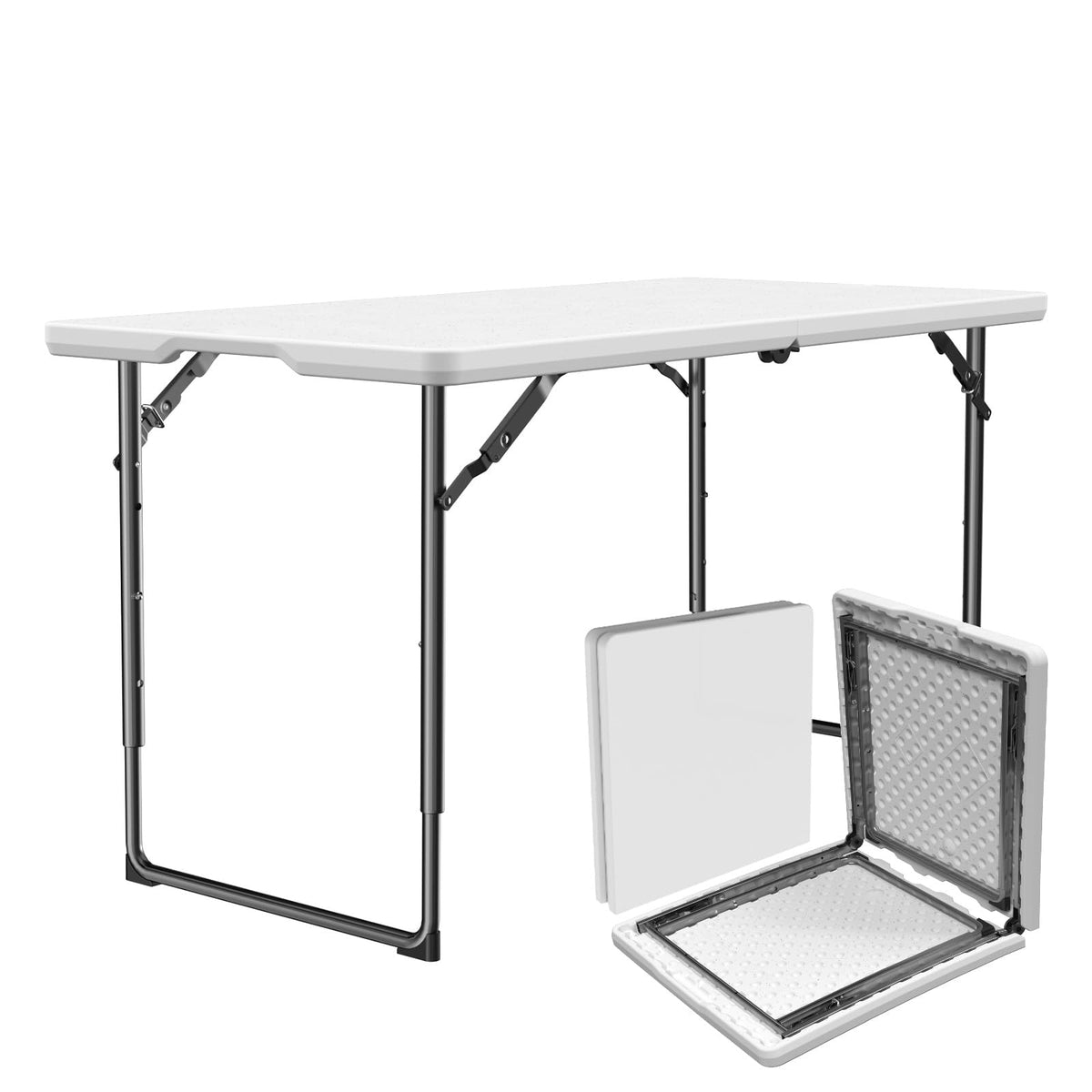 MAKE CHANGES folding table 4ft folded for compact storage and easy transport