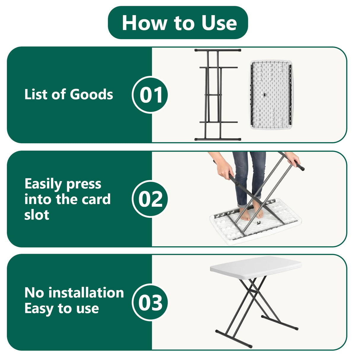 Make Changes folding table ready for camping or RV use anywhere.