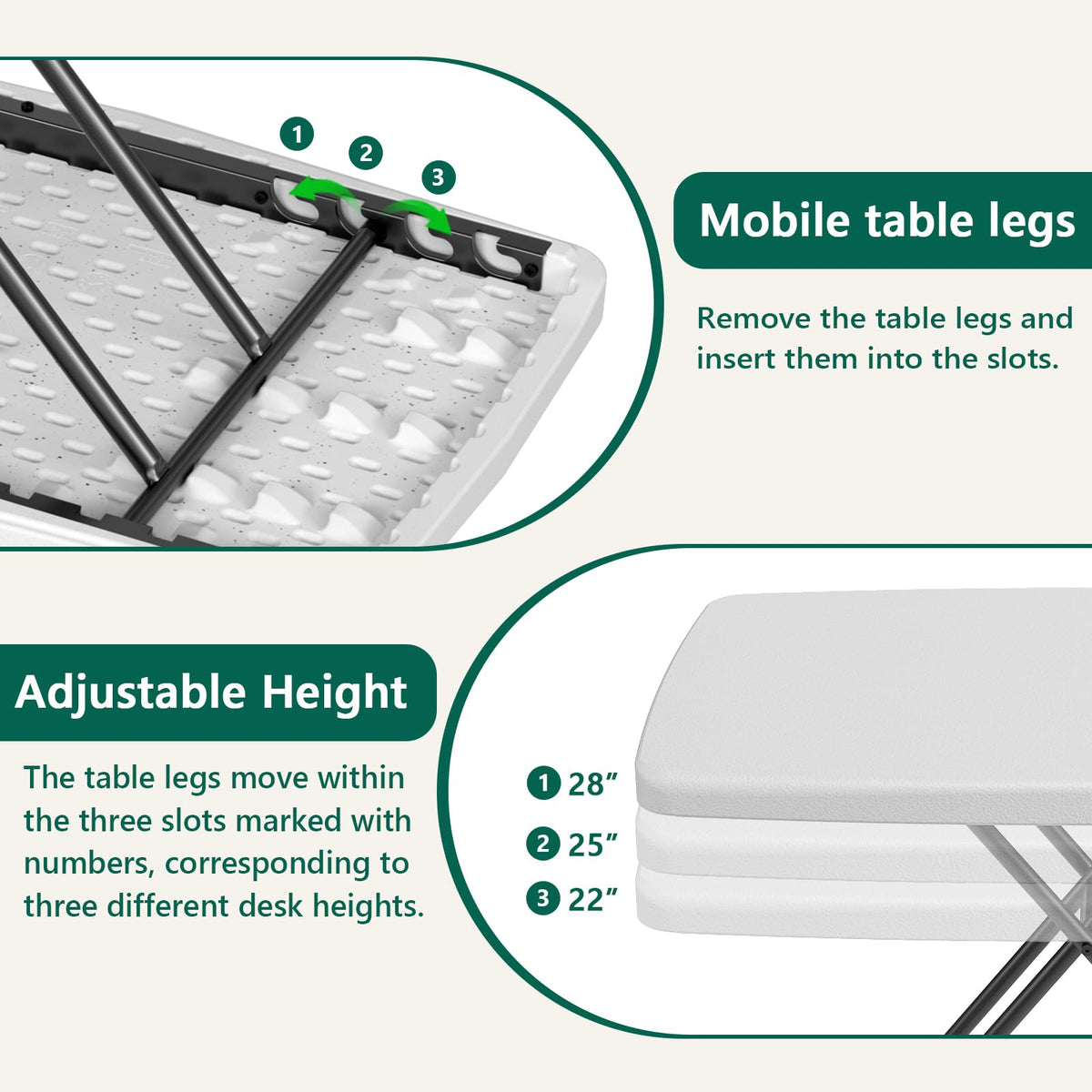 Make Changes folding table folds neatly for compact storage when not in use.