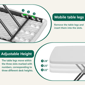 Make Changes folding table folds neatly for compact storage when not in use.
