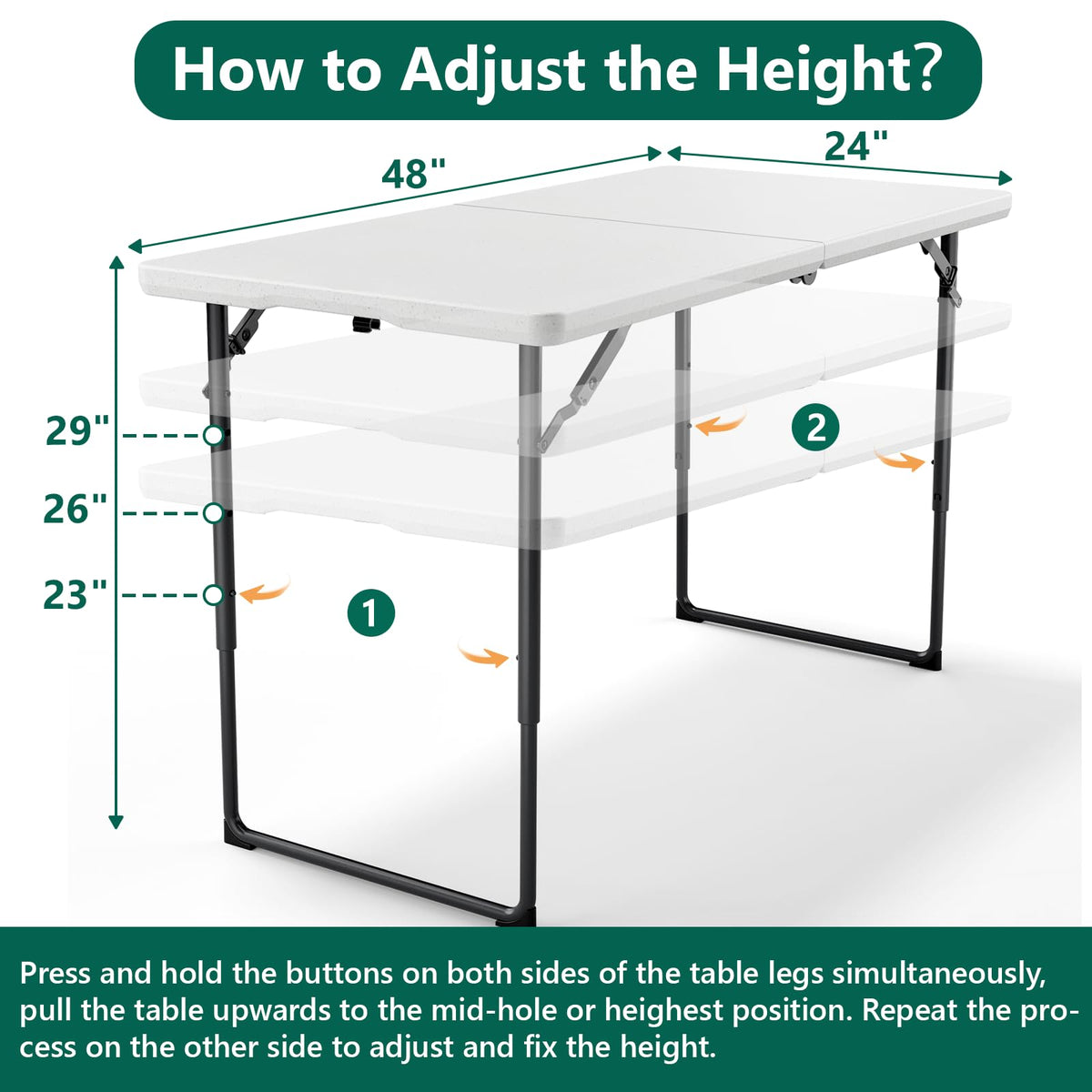 MAKE CHANGES folding table with heavy-duty steel legs for stable support