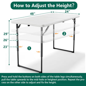 MAKE CHANGES folding table with heavy-duty steel legs for stable support