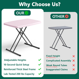 Versatile use as TV tray, desk, or camping table.